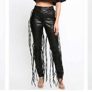 Sexy Black Faux Ribbon Split Pants